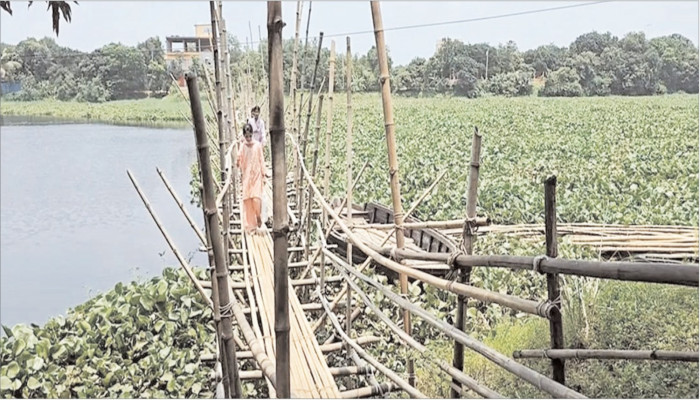 সোনারগাঁয়ে সেতুর অপেক্ষায় ১০ গ্রামের মানুষ, ভরসা বাঁশের সাঁকো