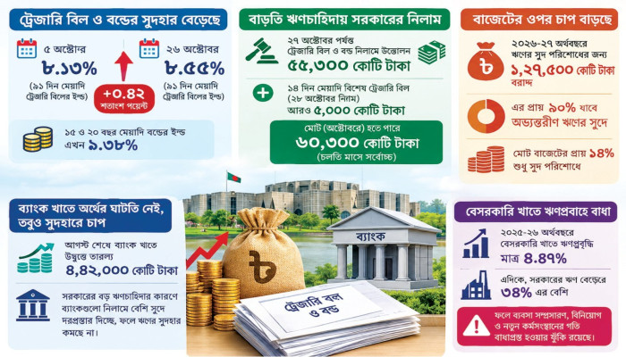 সরকারি ঋণ ৩৪ শতাংশ বাড়লেও বেসরকারি ঋণপ্রবৃদ্ধি ৪.৪৭ শতাংশ